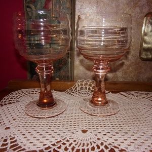 Pink Depression Glass Water Wine Glasses Goblets